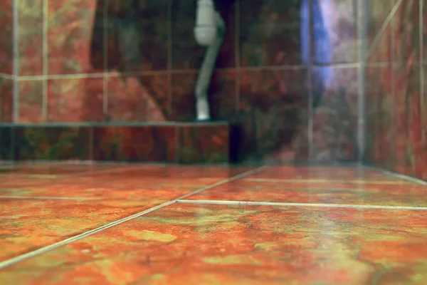 대 한 배경. 화장실에서 세라믹 타일입니다. 따뜻한 갈색 컬러 톤입니다. 공간 복사. — 스톡 사진