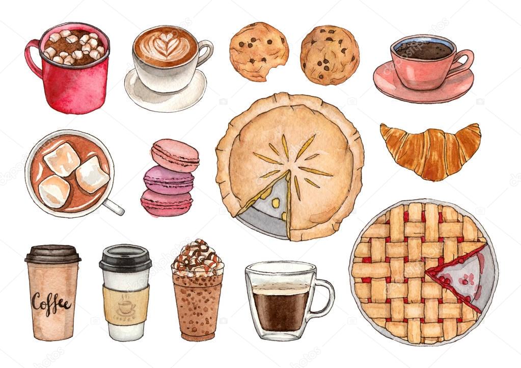 watercolor coffee and sweets