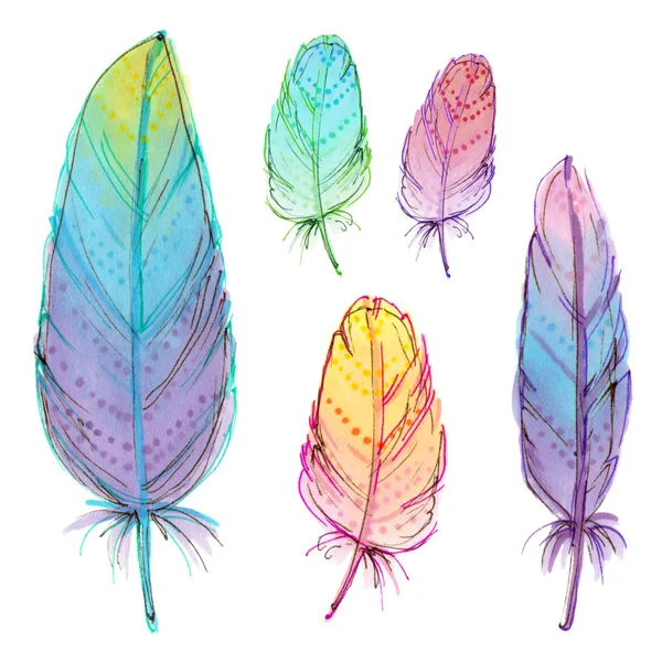 Hand drawing colorful feathers. — Stock Photo, Image