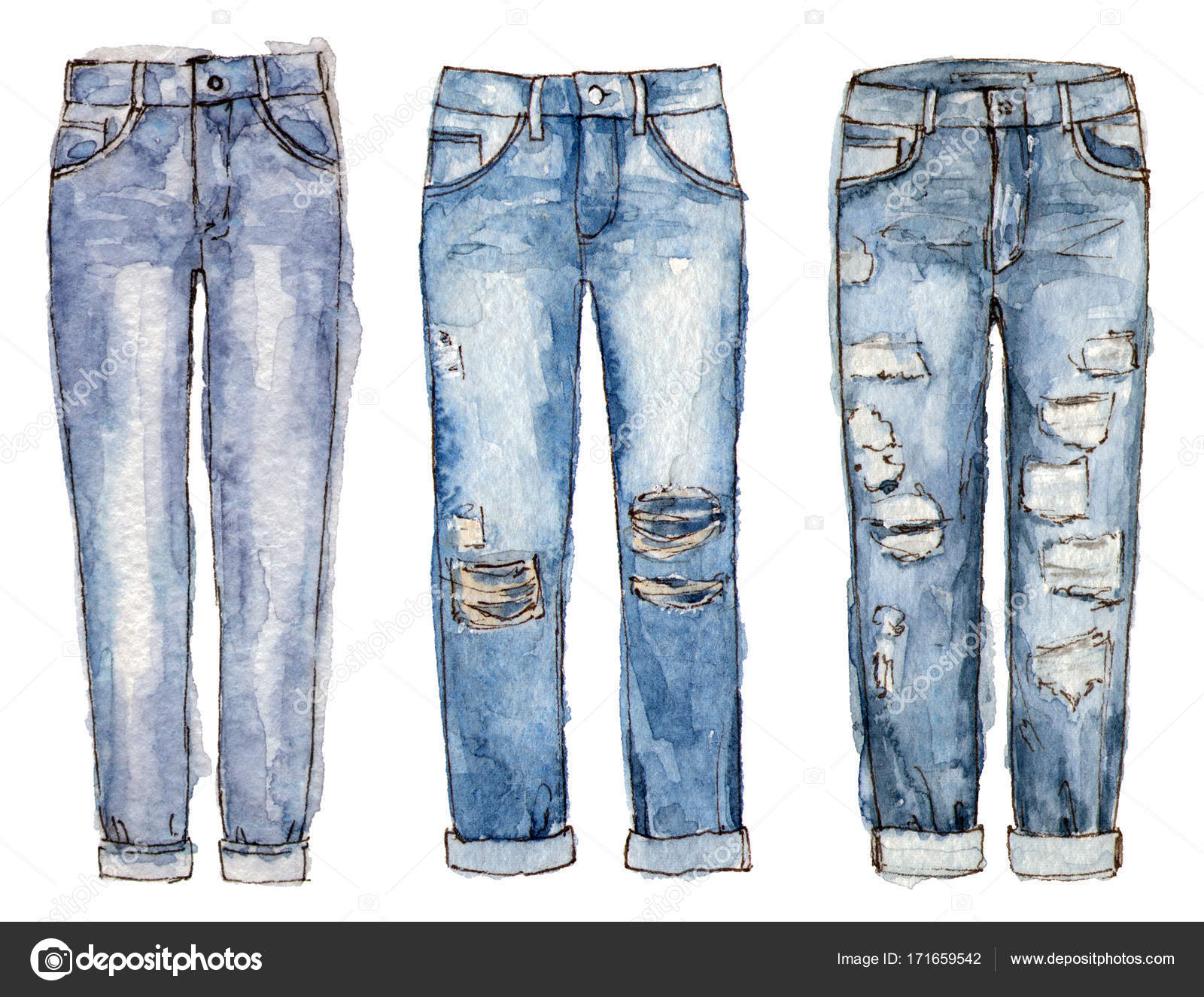 Нарисовать рваные джинсы