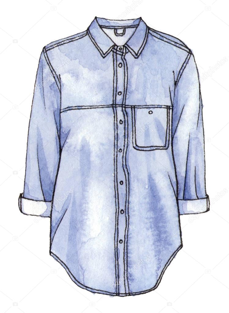 Watercolor hand painting fashion denim shirt. isolated element