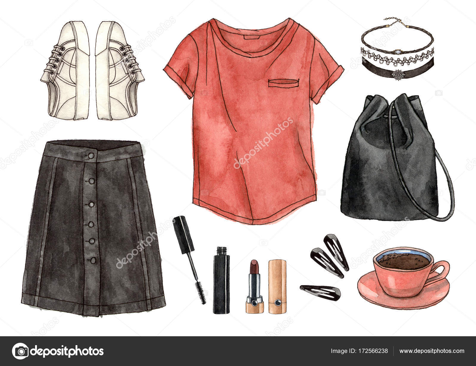 Old school style clothes and accessories Stock Illustration by