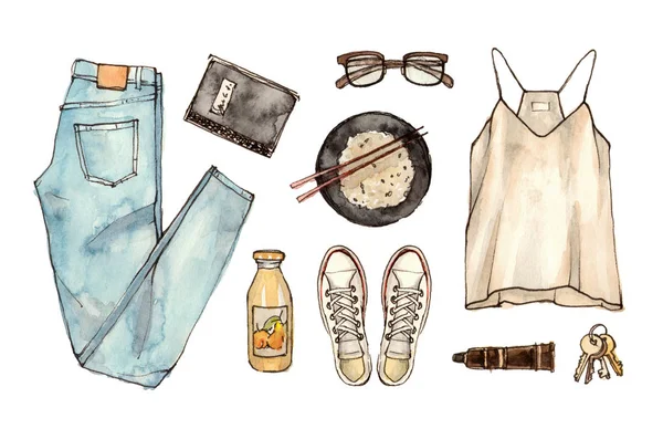 Fashion sketch summer outfit. — Stock Photo, Image