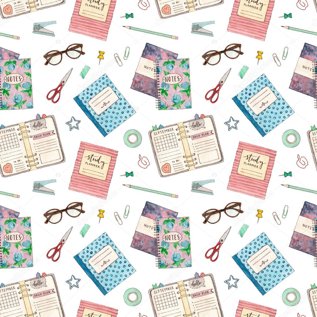 pattern with school stationery. 