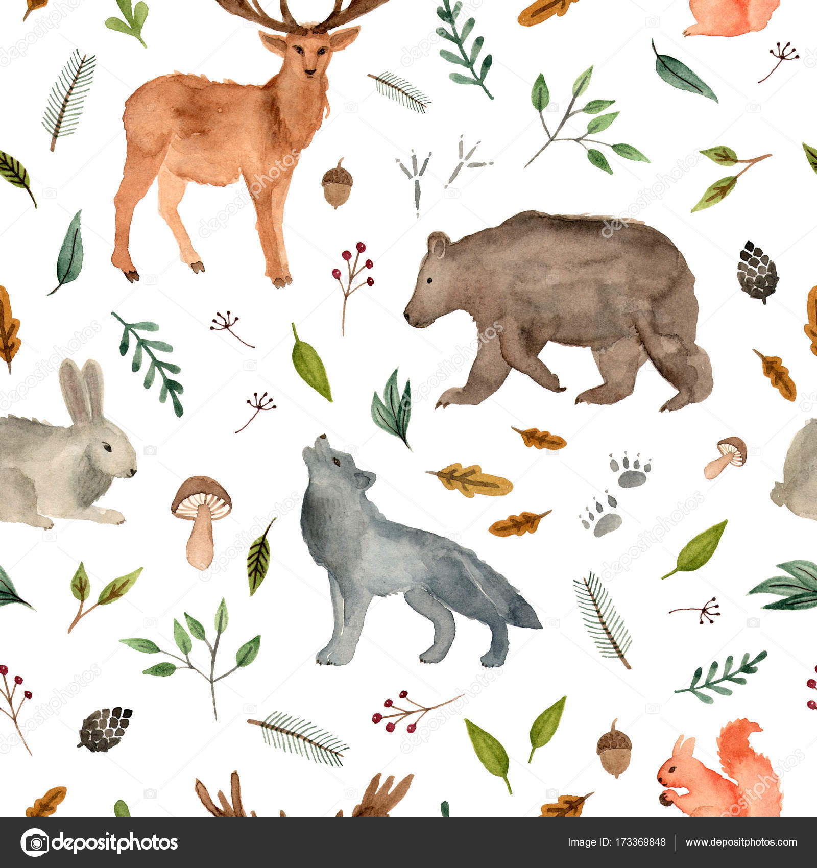 Download watercolor pattern woodland animals — Stock Photo ...