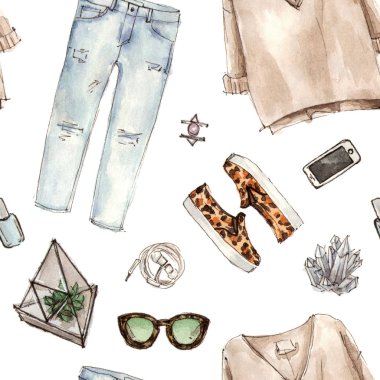 suluboya moda kroki desen.