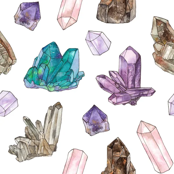 Patrón de acuarela piedras preciosas y cristales . —  Fotos de Stock
