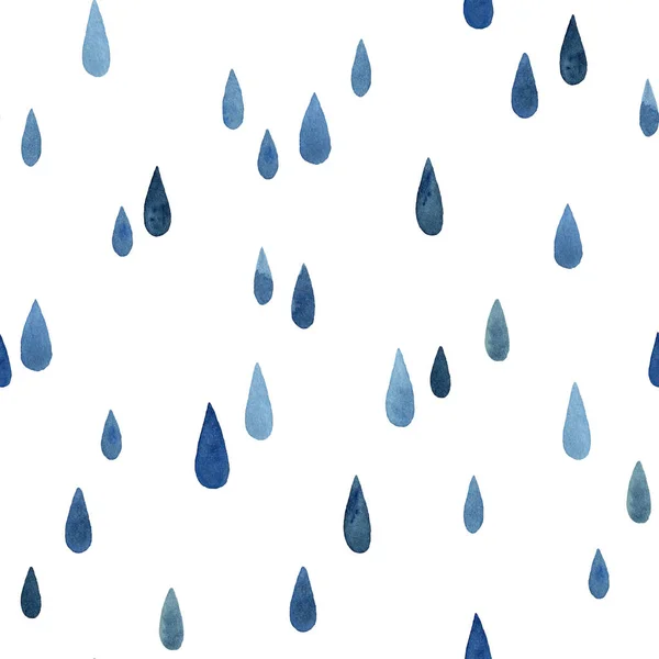 Vattenfärg blå regndroppar sömlösa mönster — Stockfoto