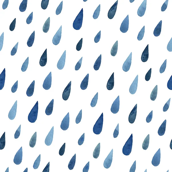Χωρίς ραφή πρότυπο ακουαρέλα μπλε σταγόνες βροχής — Φωτογραφία Αρχείου