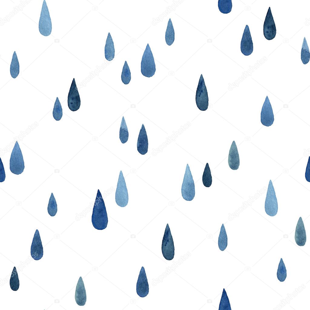 watercolor blue raindrops seamless pattern
