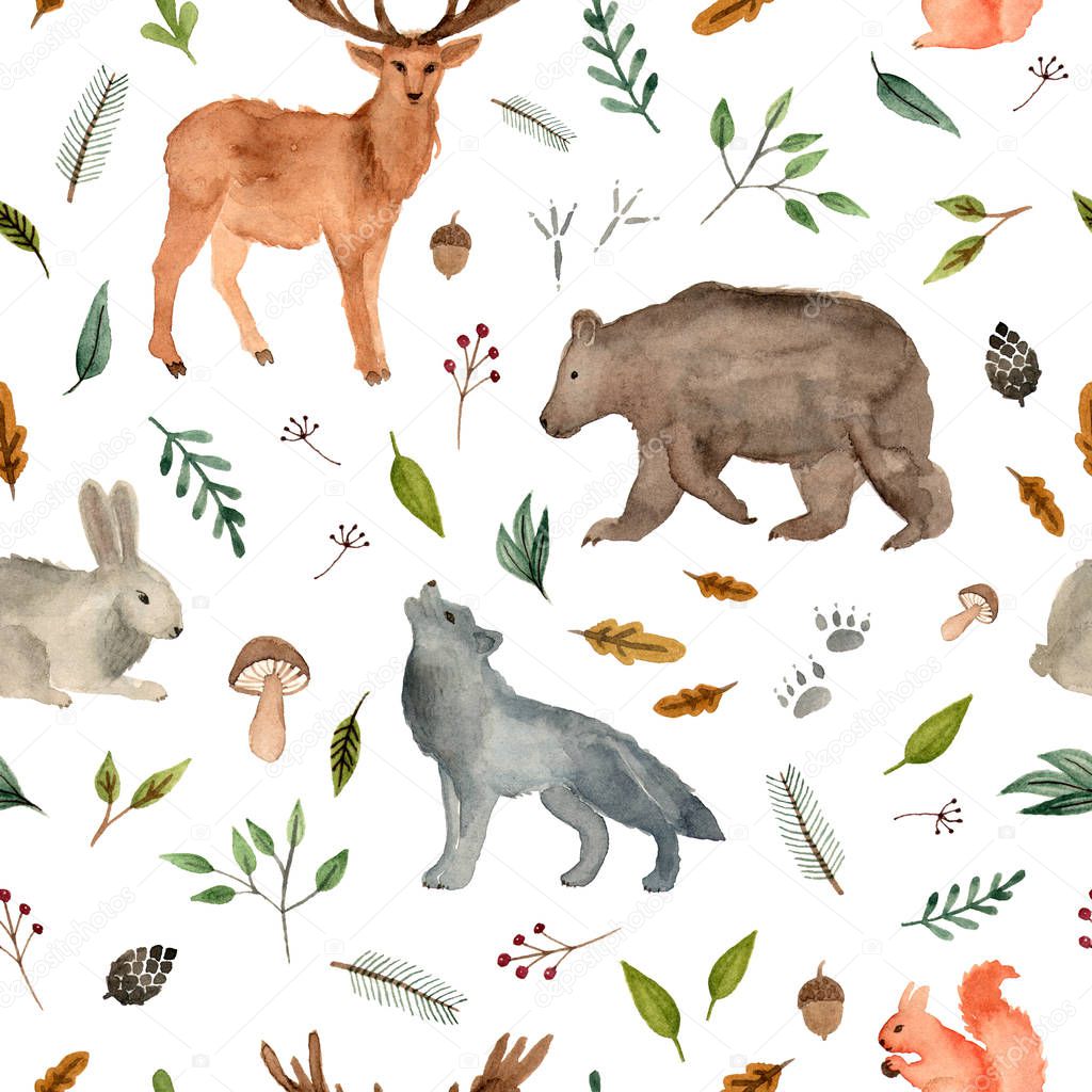 watercolor pattern woodland animals