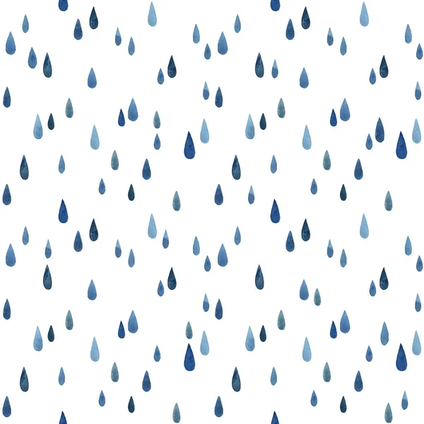 Aquarel blauw regendruppels naadloze patroon — Stockfoto