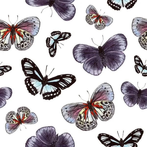 Akwarela bezszwowe wzór motyle — Zdjęcie stockowe