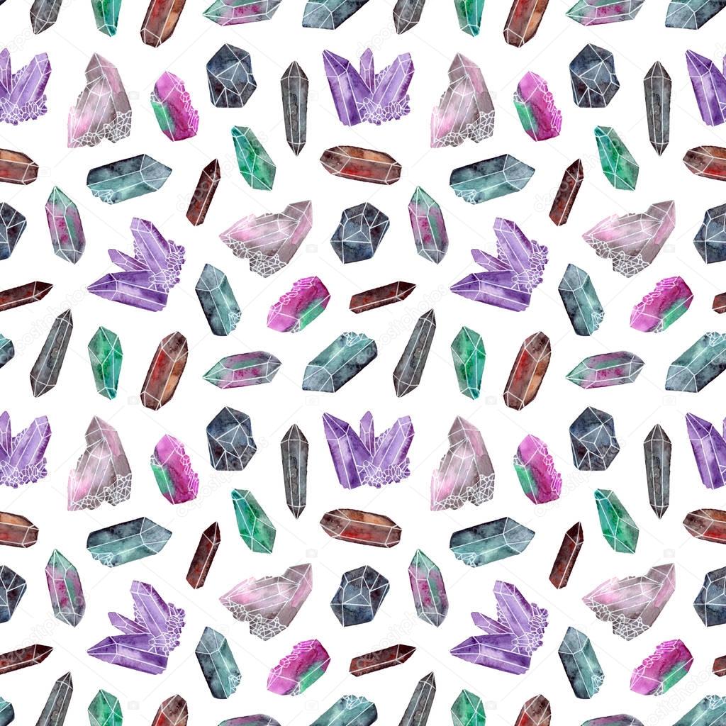 watercolor pattern gemstones and crystals.
