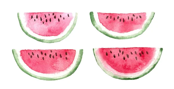 Aquarel segmenten van watermeloen. — Stockfoto