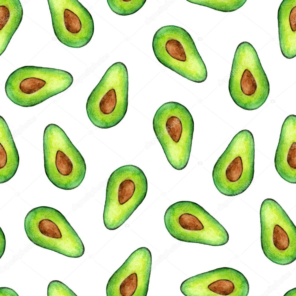 watercolor avocado seamless pattern 
