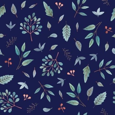 suluboya otlar ve dal. koyu arka plan ile Seamless Modeli