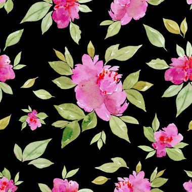 sulu boya pembe peonies. siyah bir zemin üzerine Dikişsiz desen