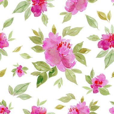 sulu boya pembe peonies. Beyaz bir arka plan üzerinde seamless modeli