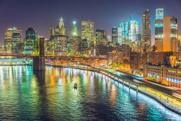 New York City bei Nacht, Manhattan — Stockfoto
