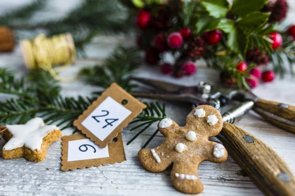 Läckra Hembakade Pepparkakor Och Juldekorationer — Stockfoto