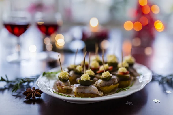 Delicious Herring Corks Served Platter — Stock Photo, Image