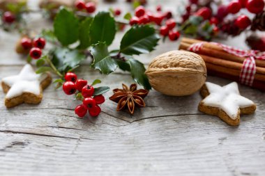 Christmas gingerbread spices and Christmas decorations.