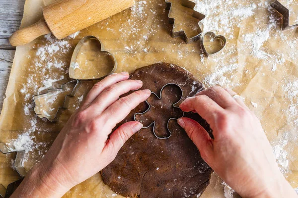 Christmas baking. Homemade Christmas gingerbread cookies.