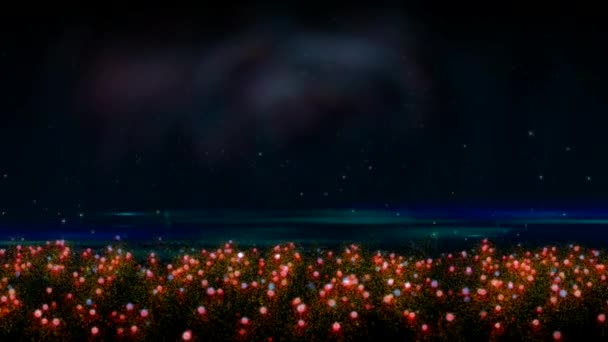 Фантастический Пейзаж Яркие Цветы Состоящие Волшебной Пыли Фоне Радужного Северного — стоковое видео