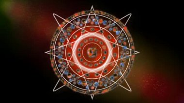 Sağlık ve refah için Mandala. Renkli dans hatları ve ışık, gökkuşağı renk tayfı. Üç renk şeması, kusursuz döngü, bir elementten diğerine sıvı geçiş efekti, neon ışığı. Soyut arkaplan, güzel parlak süs.
