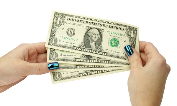 Female hands consider dollars — Stock Photo, Image