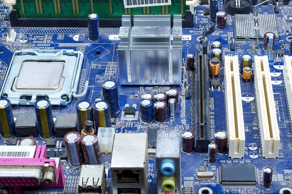 Close Electronic Components Motherboard Microprocessor Chip — Stock Photo, Image