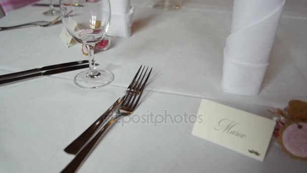 結婚式やその他のケータリングイベントディナーのテーブルセット — ストック動画