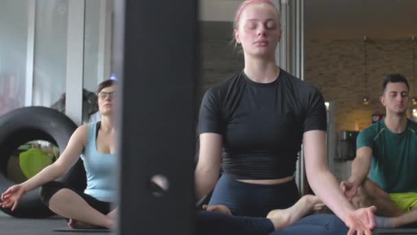 Grupo Jovens Meditando Uma Sala Aula Ioga — Vídeo de Stock