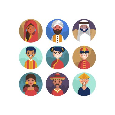 Çok Kültürlü Ulusal Avatar Kadın ve Erkek Kullanıcı İllüstrasyonları Farklı milletler İnsanlar farklı avatarlar.