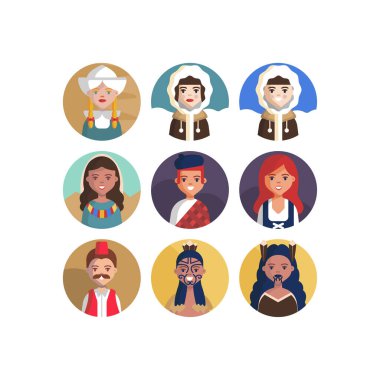 Çok Kültürlü Ulusal Avatar Kadın ve Erkek Kullanıcı İllüstrasyonları Farklı milletler İnsanlar farklı avatarlar.