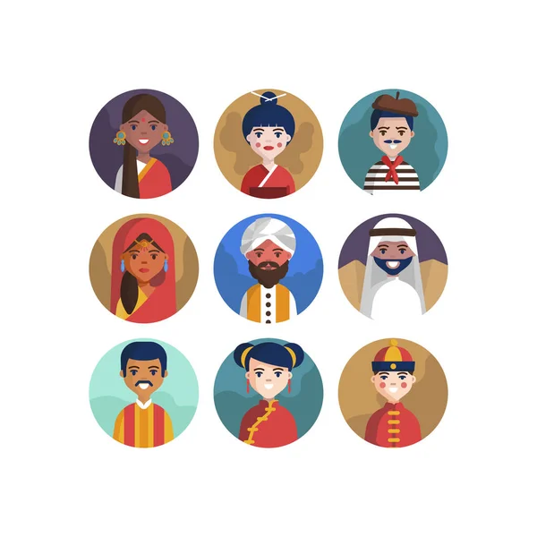 Çok Kültürlü Ulusal Avatar Kadın ve Erkek Kullanıcı İllüstrasyonları Farklı milletler İnsanlar farklı avatarlar.