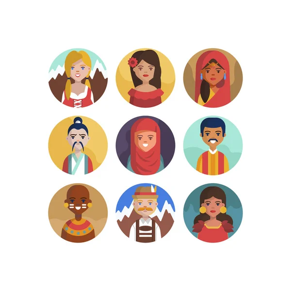 Çok Kültürlü Ulusal Avatar Kadın ve Erkek Kullanıcı İllüstrasyonları Farklı milletler İnsanlar farklı avatarlar.