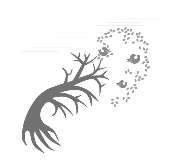 Άνεμος πουλί δέντρο — Διανυσματικό Αρχείο