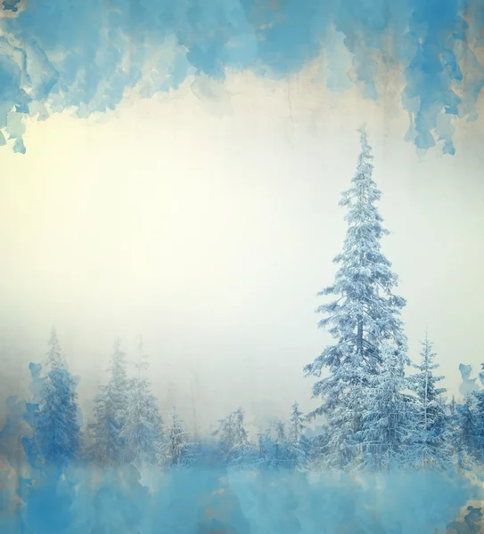 Blue watercolor abstract winter forest background — Stock Photo, Image