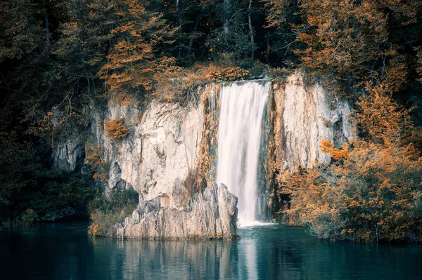 美しい秋の森の滝 — ストック写真