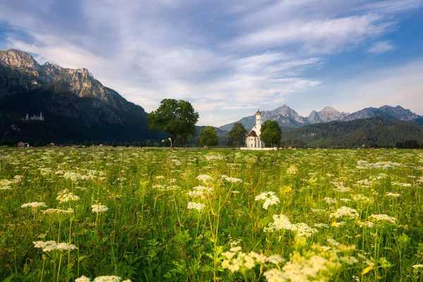 Panoramatický výhled na kostel St. Coloman — Stock fotografie