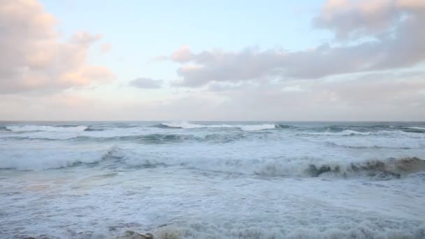 Atlantic ocean stormy sunrise seascape — Stock Video