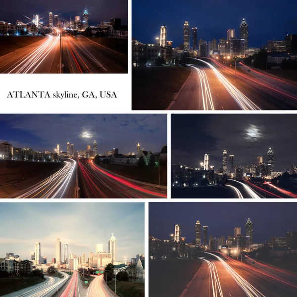 Conjunto de Atlanta skyline noite da cidade — Fotografia de Stock