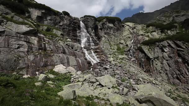 Cascada de alta montaña rocosa — Vídeo de stock