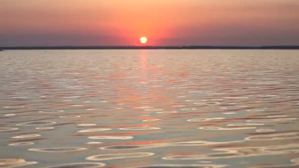 Цветной закат над спокойной поверхностью воды океана — стоковое видео