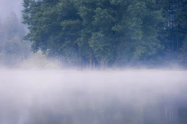 在有雾的早晨多雾天气湖 — 图库照片