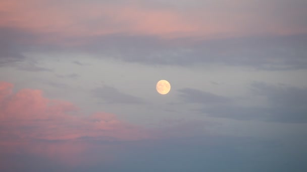 Volle maan op de avond van de bewolkte hemel — Stockvideo