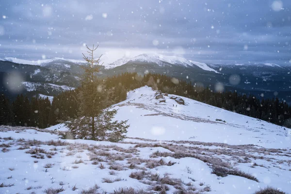 Piękny zimowy górskich snowy wzgórza — Zdjęcie stockowe