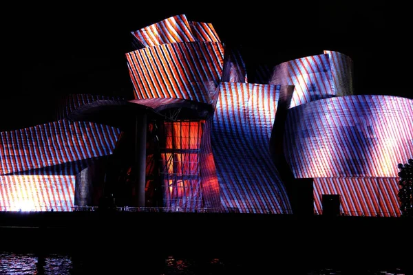 Light show at Guggenheim Museum in Bilbao, Spain — Stock Photo, Image